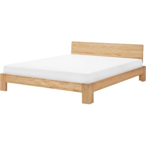 Lit Double en Bois Massif Clair 180 x 200 cm Confortable et Robuste au Design Minimaliste pour Chambre Moderne ou Rustique Beliani (1/5)