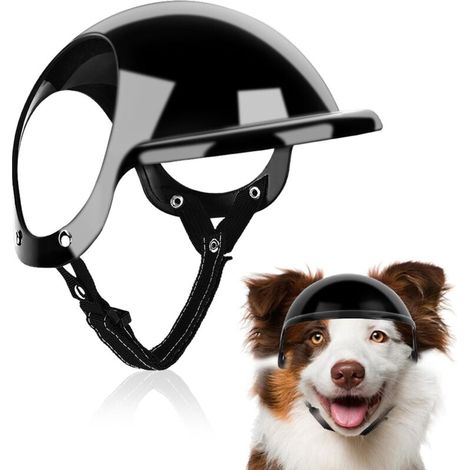 Hunde-Sicherheitshelm, Helm mit Ohrenlöchern und verstellbaren Riemen, geeignet für kleine Hunde für Spaziergänge im Freien (Größe S, schwarz) (1/5)