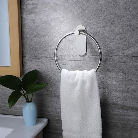 Anneau porte-serviettes Sans perçage Anneau porte-serviettes Auto-adhésif Inox brossé pour salle de bain et cuisine (1/4)