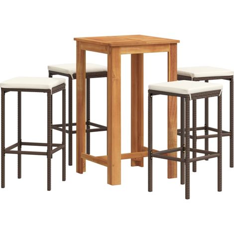 Maison Exclusive - Set Bar Giardino 5pz Marrone Legno Massello Acacia e Polyrattan