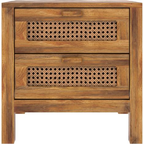 Table de chevet 2 tiroirs en bois de manguier et cannage - Tiki (1/5)