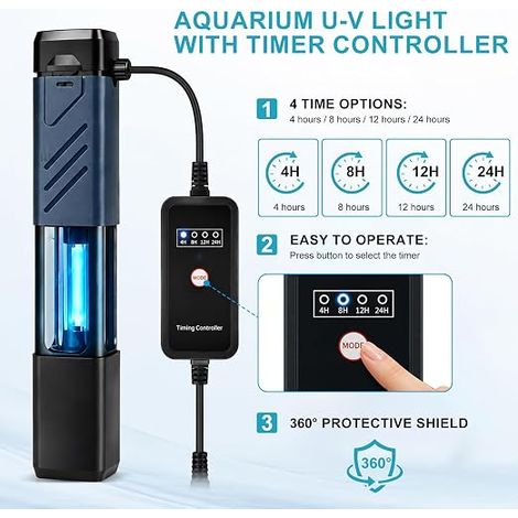 8W UV Stérilisateur pour Aquarium, Clarificateur à Glissière (1/4)