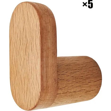 Ganchos de madera (juego de 5)  No requieren taladro  Estilo rústico  Ideales para baños, pasillos y dormitorios (1/5)