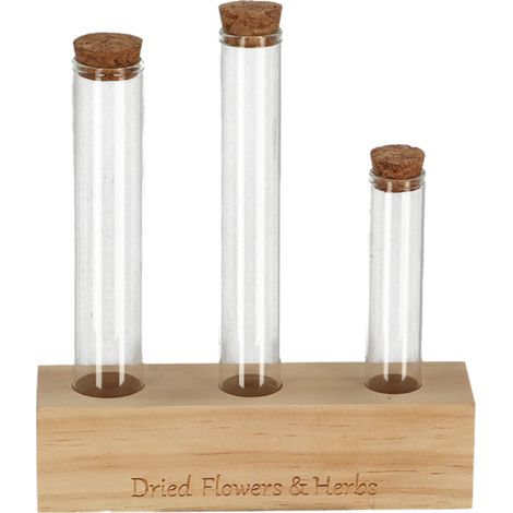 Set de 3 tubes à essai avec support en bois - Transparent - L 15 x P 4 x H 17,5 cm - Livraison gratuite (1/5)