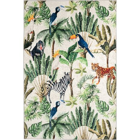 Tapis jacquard jungle multicolore intérieur design - 170 x 120 cm (1/3)