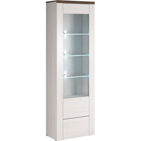 Estantería Salelbo 102, Cebolla de alerce + Trufa roble, Cerrable, Con puertas, Aglomerado laminado, Vidrio, Número de puertas: 1, Número de cajones: 0, 206x65x37cm (1/5)