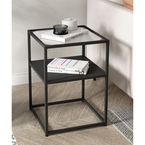 Hallowood Furniture Bewdley Small Side Table, Glass Top Black Coffee Table with Shelf, Lamp or Bedside Tables, Black Metal and Glass Side Tables for Living Rooms, Hallways and Bedroom (1/5)
