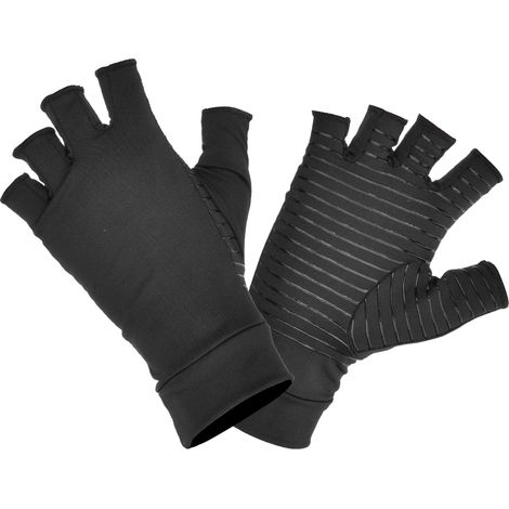 Gants de sport fitness demi-doigts en fibre de cuivre pour homme et femme, compression et maintien, rééducation arthrite, entraînement intérieur, noir taille M (1/5)