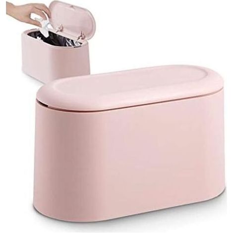 JEEZAO Petite Poubelle de Table avec Couvercle à Bouton-Poussoir pour Bureau, Salle Bain Cuisine et Chambre,Stockage pour Nourriture pour Animaux (Rose) (1/5)