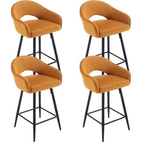 Wahson Tabouret de Bar en Velours, Lot de 4 Tabouret Rotation de 360 Degré Chaise Bar de Pied en Métal avec Repose-Pieds pour Bar, Jaune