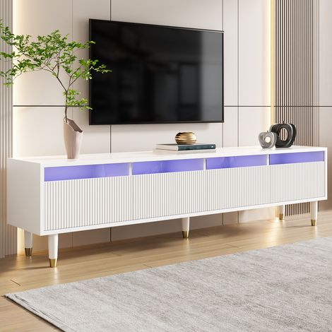 Mobile TV moderno 178x35x45 cm in MDF bianco con contenitore per soggiorno FloraGrace (1/5)