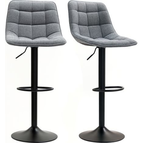 Tabouret de bar pivotant ensemble de 2 chaises dossier réglable repose-pieds rembourré gris foncé