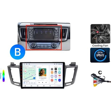 Autoradio, touchscreen, compatibilità con smartphone, compatibile con Toyota RAV4 (XA40) 2012-2018, navigazione GPS Android con ventola di raffreddamento integrata, V7 (4GB-64GB) - B (1/2)