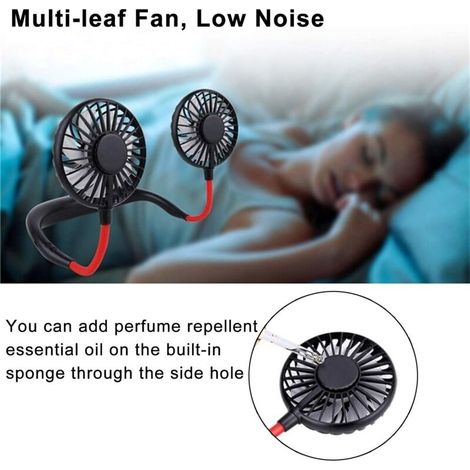 Ventilatore da collo USB portatile con batteria ricaricabile, mini ventilatore con collare a LED per uso esterno, ventilatore piccolo, nero, taglia unica (1/4)