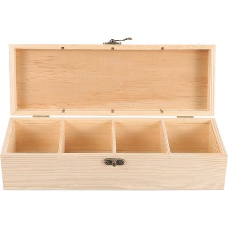 Boîte en bois à 4 compartiments, caisse en bois brute, mini boîte à bijoux en bois, taille S-25x9.5CM