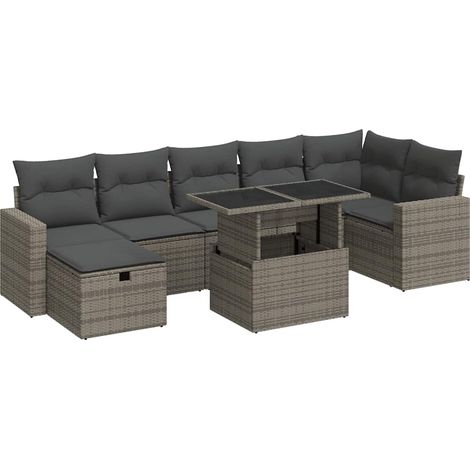 vidaXL Salon de jardin 8 pcs avec coussins gris résine tressée (1/5)