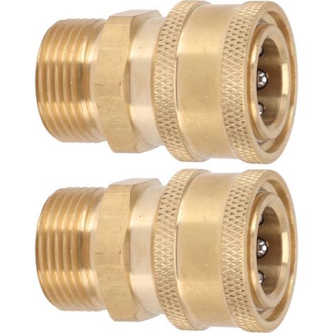 2 adaptateurs en cuivre pur M22 pour nettoyeur haute pression, filetage femelle NPT 3/8" vers filetage mâle M22, diamètre intérieur 15 mm / 0,59" (1/5)