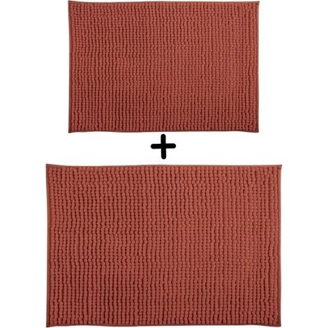 Lot de 2 Tapis de bain Microfibre CHENILLE Terracotta 40x60 et 60x90cm MSV (1/3)