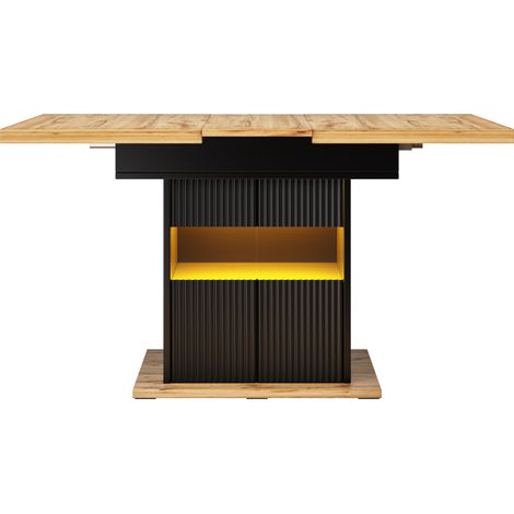Ausziehbarer Esstisch 110-140 cm mit Stauraum und LED, MDF und Metall, Schwarz (1/5)