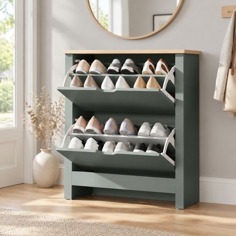 Mueble zapatero de 2 abatibles, 72 x 26 x 80 cm, gris claro, OKMYHOME (1/5)