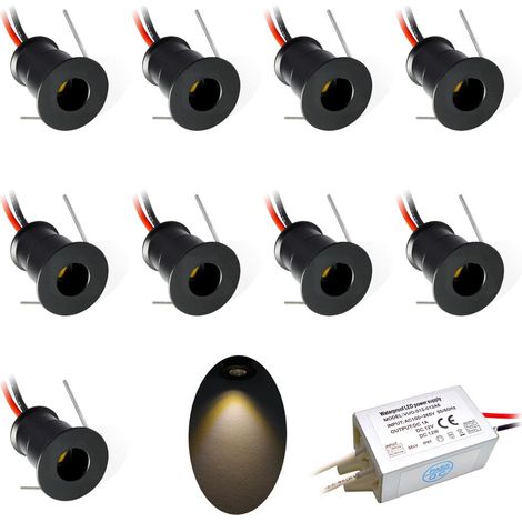 Set mit 9 kleinen LED-Einbaustrahlern (schwarz, warmweiß, 30° Abstrahlwinkel), 12 V, 1 W, geeignet für die Beleuchtung von Küchen, Treppen, Schränken und Fluren. Einfache Installation. (1/5)