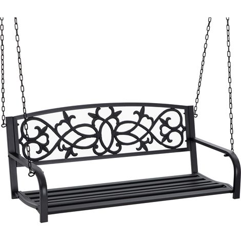 Dondolo a 2 posti con braccioli per giardino, terrazzo, esterni, 127x59,5x52 cm, nero.