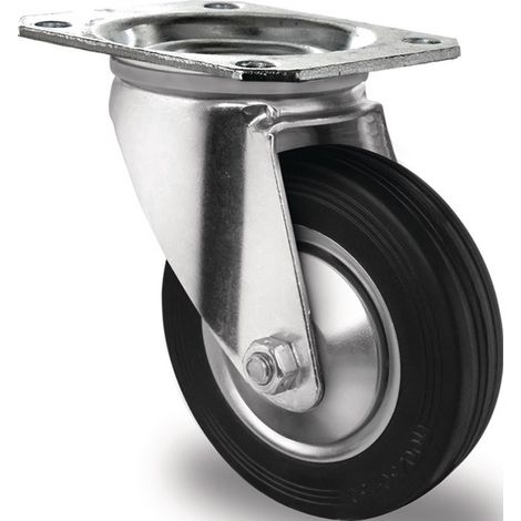 Rueda giratoria Ø 200 mm capacidad de carga 205 kg placa de goma maciza L135xW110 mm PROMAT