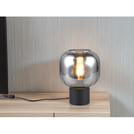 Kleine LED Tischleuchte mit Glasschirm Chrom bedampft, Höhe 26cm (1/5)