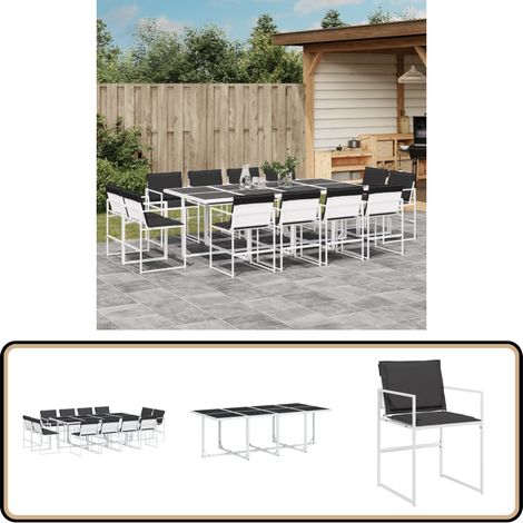 13-tlg. Garten-Essgruppe mit Kissen Weiß Textilene - Gartentisch - Gartenmöbel - Essgruppe - Outdoortisch - Terrassenmöbel