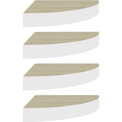 Étagères d'angle murales 4 pcs，Étagère flottante Chêne et blanc 25x25x3,8 cm MDF CFW20529 (1/5)
