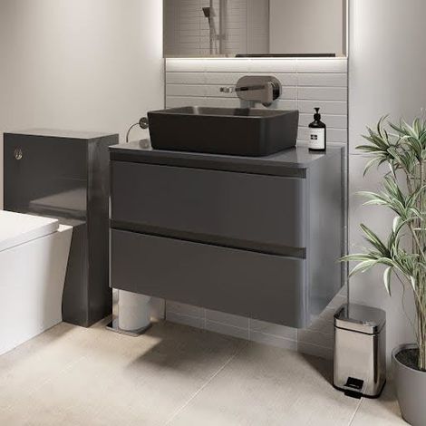 Bathroom Cloakroom Vanity Unit Wall Mounted Countertop Basin Grey Gloss 800mm (1/5)