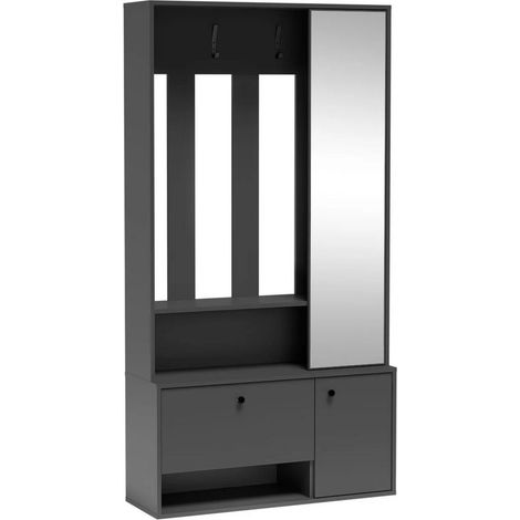 Vestiaire d'entrée design couleur graphite avec miroir et patères en métal Macao (1/4)