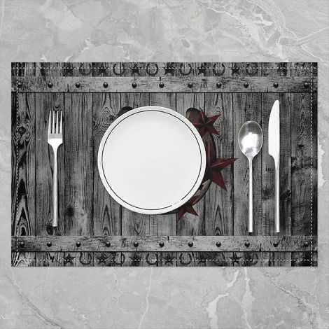 Ensemble de 4 sets de table rétro en forme de fer à cheval, style western, 30 x 45 cm, pour la décoration de table. Style rustique vintage. Planche en bois. (1/3)
