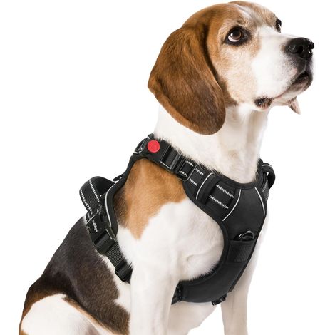 Harnais Chien avec 3 Boucles, Facile à Mettre et à Enlever, Harnais Anti Traction pour Chien avec Poignée et Attache Devant, Réglable, Réfléchissant, Arnet pour Chiens Moyen, Noir, M (1/5)