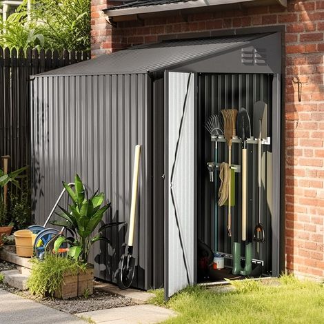 YODOLLA Outdoor 4x7 ft Lean to Storage Metal Garden Shed Waterproof, 214x128x203 cm, Dark Grey (1/5)
