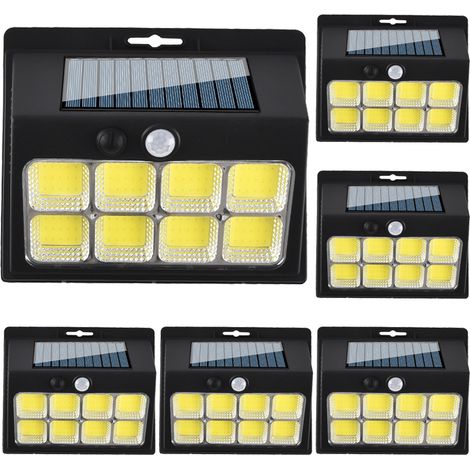 Paquet de 6 lumières extérieures solaires avec capteur de mouvement, lumières de sécurité murales solaires à 3 Modes pour jardin de clôture, 128LED (1/5)