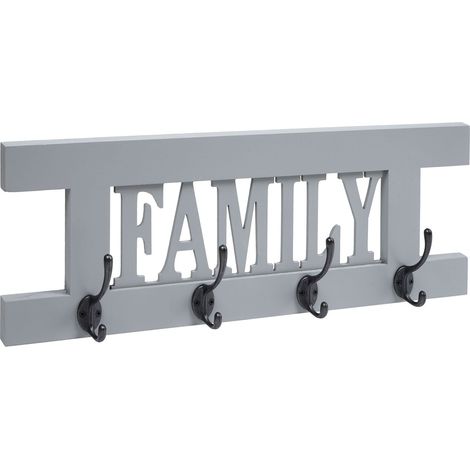 [JAMAIS UTILISÉ] Portemanteau mural HHG-987 Family, panneau de vestiaire, look shabby vintage 60x21cm, gris-bleu
