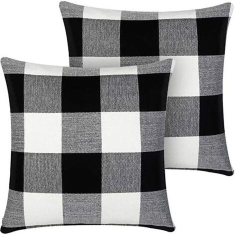 Lot de 2 taies d'oreiller carrées à motif carreaux de buffle, housse de coussin polyester noir et blanc 45,7 x 45,7 cm pour décoration maison, Pâques, canapé, lit de voiture (1/5)