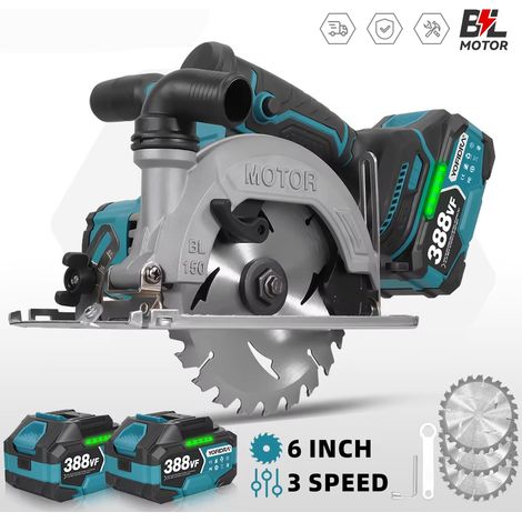 Scie Circulaire Électrique 6 Pouces Sans Balais Sans Fil Coupe 55 mm pour Bois et Tuyaux PVC Compatible Batterie Makita avec 2 Batteries (1/5)