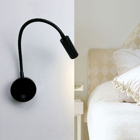 1W LED Lampe de chevet pour lire LED Lampe de lecture de Cygne Flexible (noir) Applique murale Liseuse LED avec interrupteur Blanc chaud 3000K Moderne (1/4)