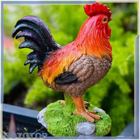 figurine de coq Statue De Coq Résine Imperméable Couleurs Vives Décor Intérieur Extérieur linge table Peint à la main (1/5)
