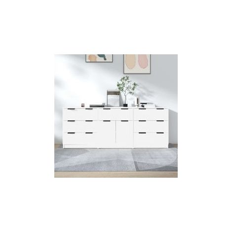 Buffets 3 pcs Blanc Bois d'ingénierie (1/5)