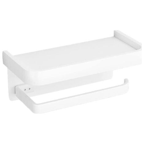 Sollbry Porte-papier hygiénique mural, porte-papier hygiénique, porte-rouleau de papier avec étagère de rangement pour téléphone, accessoires de salle de bain (blanc, 18,3 × 9,3 cm) (1/2)