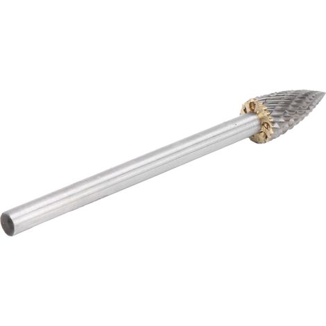 Fraise rotative carbure de tungstène, queue de 6 mm, forme G, dimensions 6x12x25x100 mm, pour meulage et ébarbage précis, outil professionnel. (1/5)