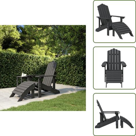 Chaise de jardin Adirondack avec repose-pied PEHD anthracite - Chaise Adirondack - Chaise De Jardin - Mobilier De Jardin - Chaise Extérieure - Fauteuil De Jardin (1/5)