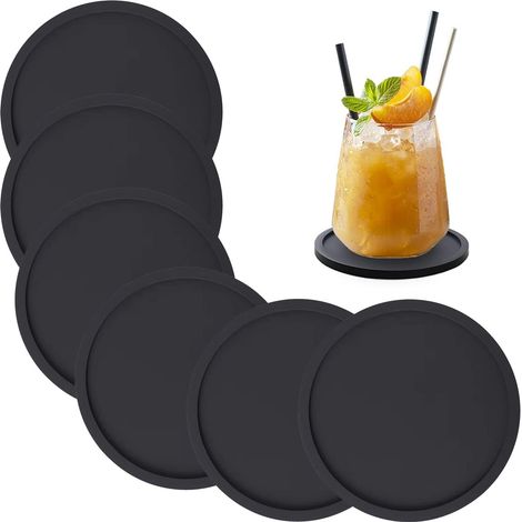 Dessous de verre en silicone, lot de 6, antidérapants et résistants à la chaleur (noir) (1/5)