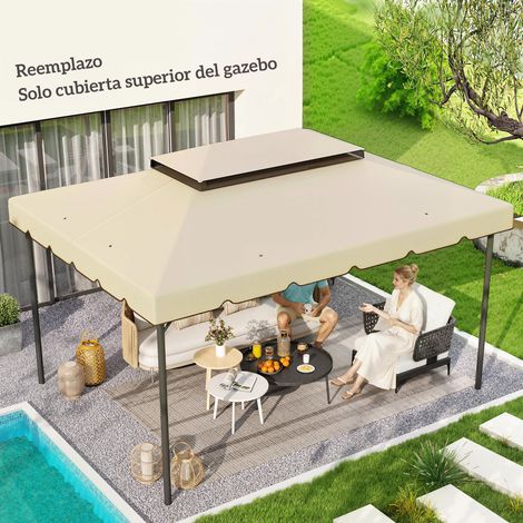 Auvent remplacement kiosque 4x3m double trou drainage toit uniquement sans cadre, beige