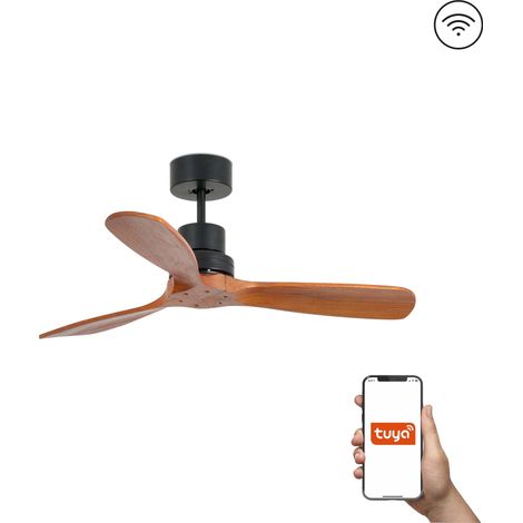 Faro Mini Lantau Petit ventilateur de plafond à 3 pales, noir mat, noyer, système intelligent Tuya (1/4)