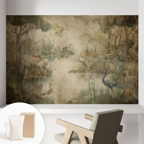 Tapete Vliestapete mit Kleber - trendige Wanddeko - elegant Fototapete für Wohnzimmer - Schlafzimmer Waldszene 104x70 cm (1/5)