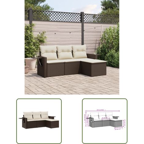 The Living Store 4-tlg. Garten-Sofagarnitur mit Kissen Braun Poly Rattan - Gartenmöbel - Outdoor Möbel - Rattan Gartenset - Lounge Set - Esszimmergarnitur (1/3)